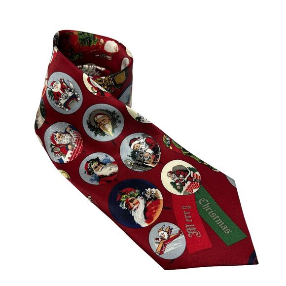Museum Artifacts All Silk Santa Claus Christmas Holidays Neck Tie Red EUC - Picture 1 of 8